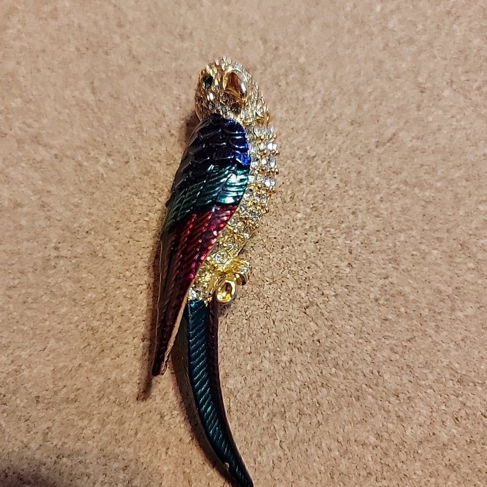 Multicolor Enamel Parrot Brooch with Gold Tone and Rhinestones